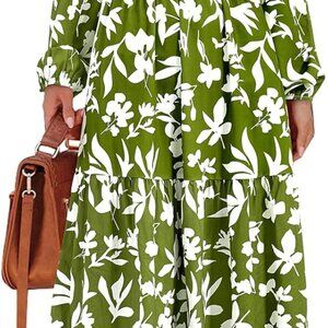 Women's Fall Dresses 2025 Long Sleeve Flowy Casual Floral Maxi Dress Crew Neck S